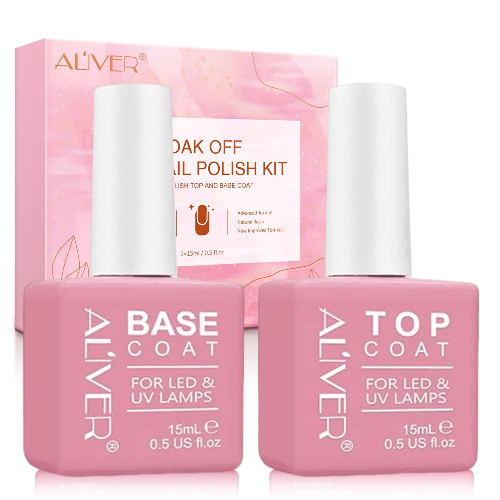 2Pcs Gel Top and Base Coat Set - 15ml Mini Nail Polish With No Wipe Top Coat, Curing Needed for Manicure