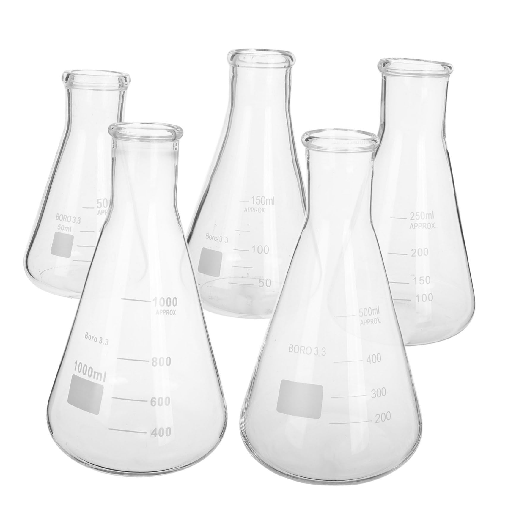 5piezas Matraces Erlenmeyer De Vidrio Borosilicato Para Laboratorio Investigación Científica