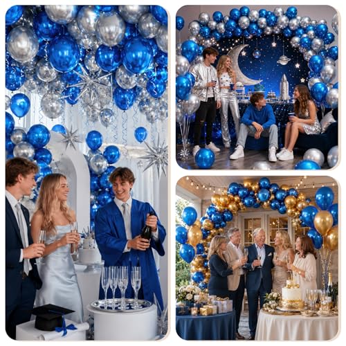 Image of Togvu Metallic Blue Balloons, 50Pack 12 Inch Chrome Blue Latex Party Balloons for Graduation Retirement Bachelorette Birthday Party Decorations Supplies