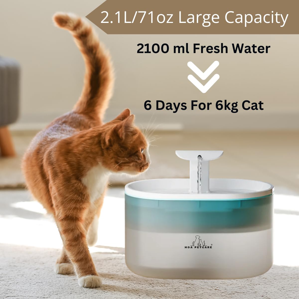H&A PETCARE® Pet Water Fountain Advanced 2.1L BPA-Free, Cat Water Fountain For Drinking With 5 Filters - Image 3
