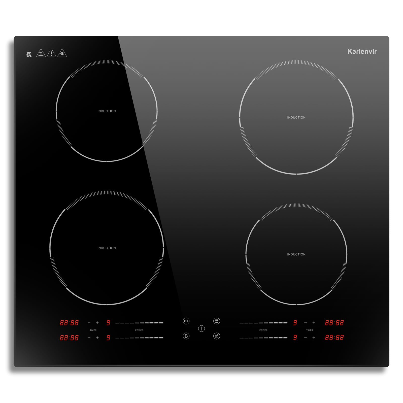 Induktionskochfeld 60cm Leistung Boost, Kochfeld Induktion 4 Platten, 7200W | 9 Leistungsstufen, Zonierte Touch-Bedienung, Timer 1-99 Min, Kindersicherung, Autarkes Einbau Induktionsherd
