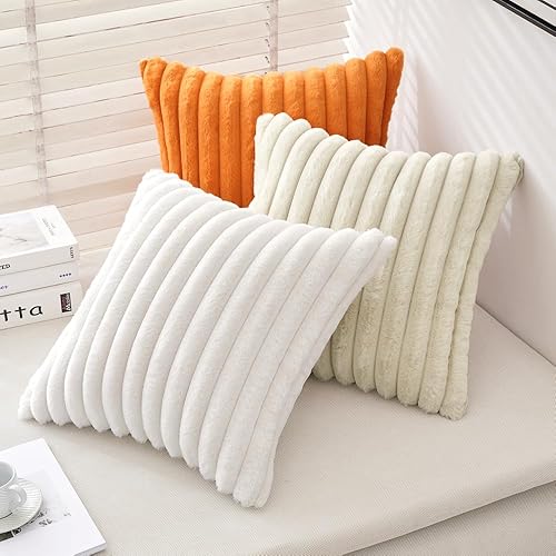 Miniatura 10 de MIULEE Fundas de almohada negras de 20 x 20 pulgadas, juego de 2 fundas de almohada suaves a rayas con parte trasera de terciopelo, fundas de cojín