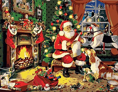 Pintura por números para Navidad, kits de Pintar acrílica DIY para adultos Niños principiantes Fácil sobre lienzo 16x20 "con pinturas y pinceles (sin marco) (Papá Noel) Cover