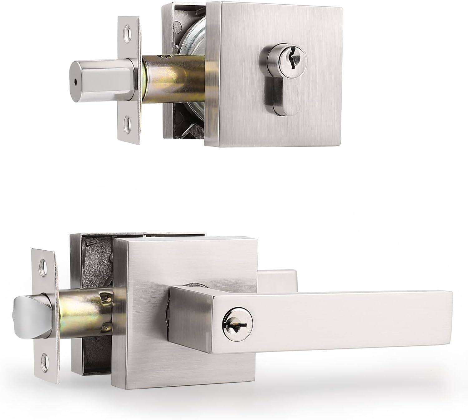 DECORITEN Front Entry Door Handles and Single Cylinder Deadbolt, Keyed Alike Lock Door Handles