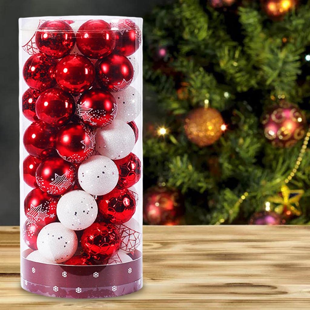 50 bolas de Navidad colgantes pintados bolas árbol de Navidad adornos DIY artesanía (rojo y blanco)