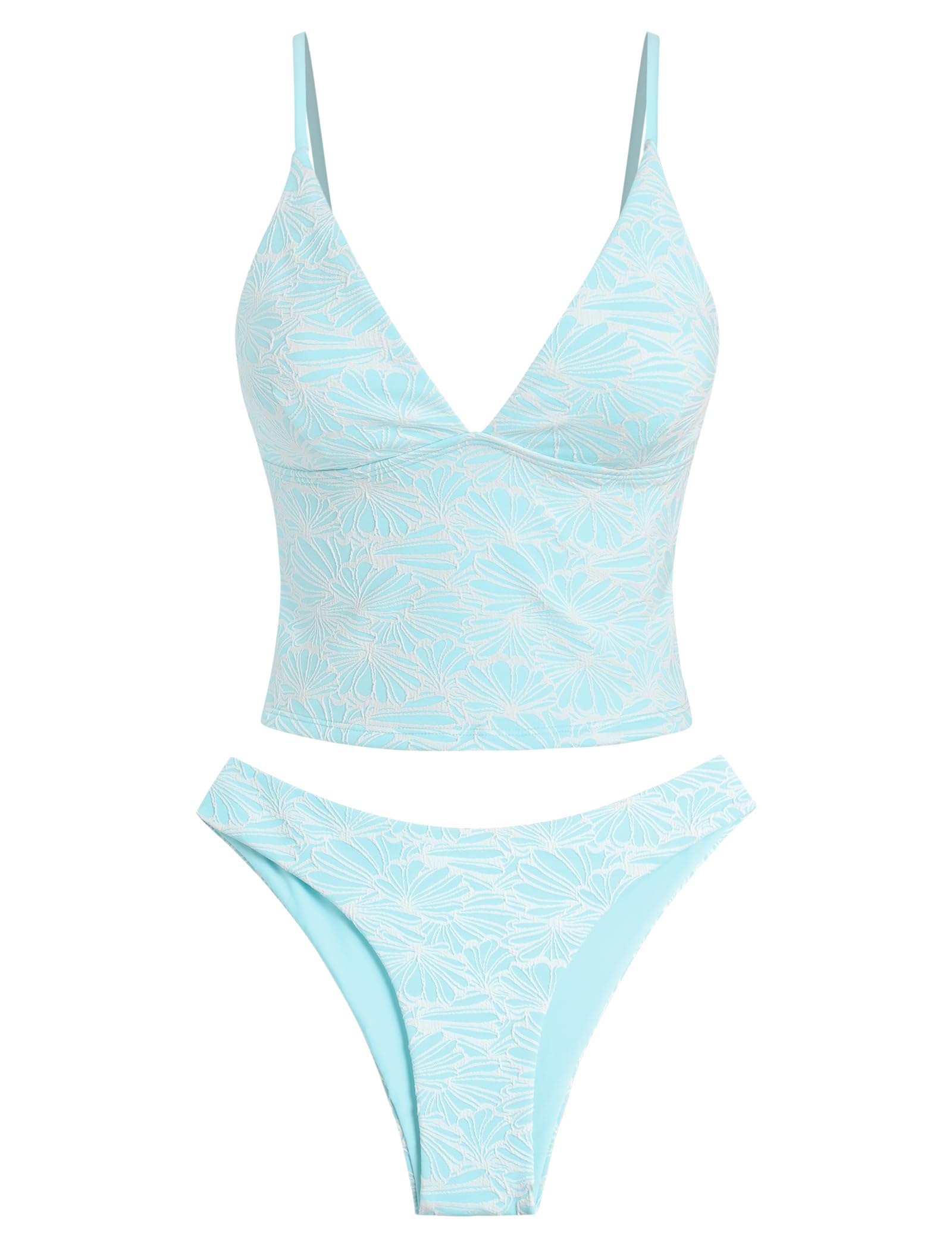 Photo 1 of ** same style/brand, different design**
ZAFUL Swimsuits for Women's Tummy Control Tankini V Neck High Waisted Tie Bikini Set 2 Pieces Bathing Suits (1-a-Baby Blue, M)
