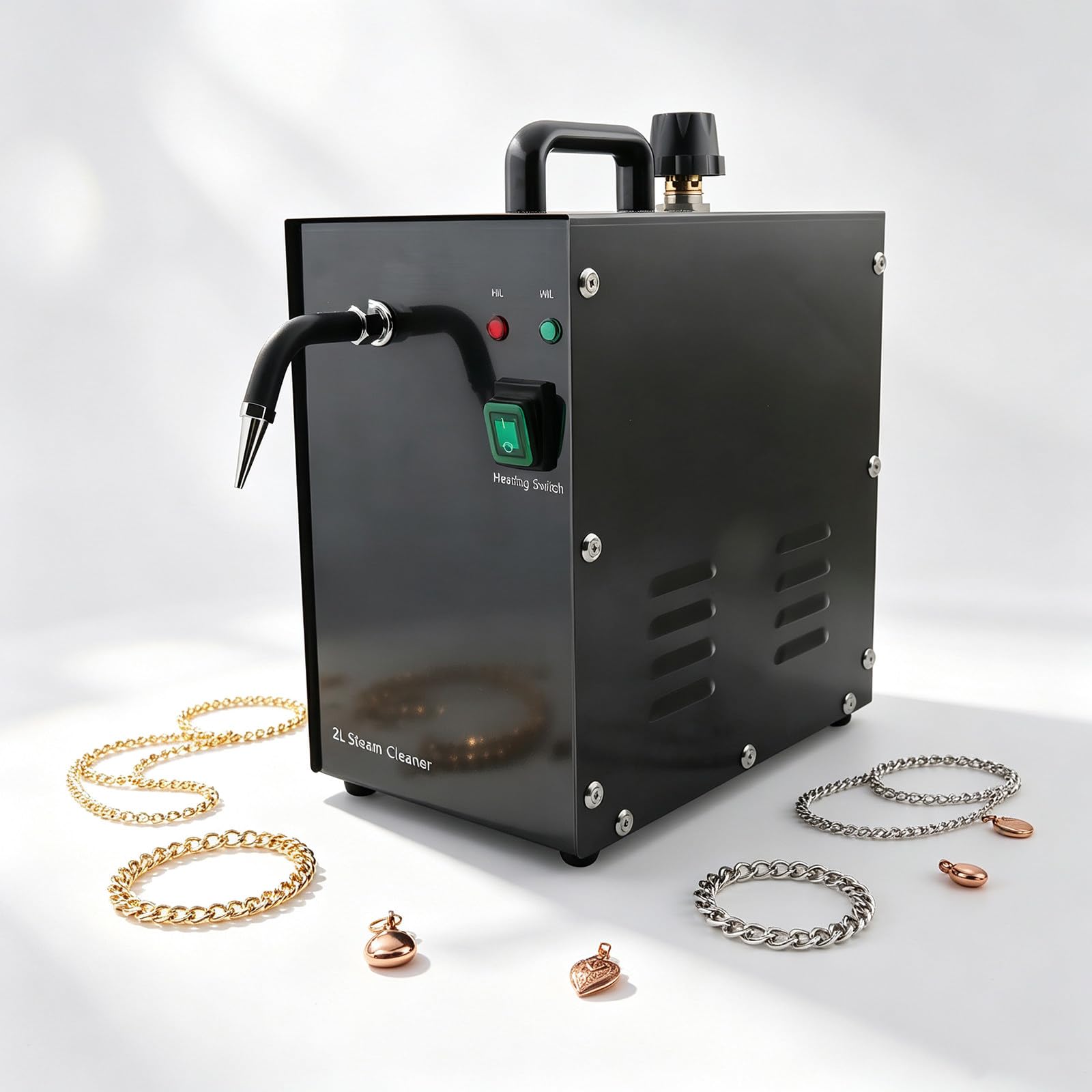 Máquina limpiadora Joyas, Máquina limpiadora de Joyas a Vapor Profesional Black | Equipo de limpieza de joyas de acero inoxidable de 1300 W y 2 L para plata y oro.