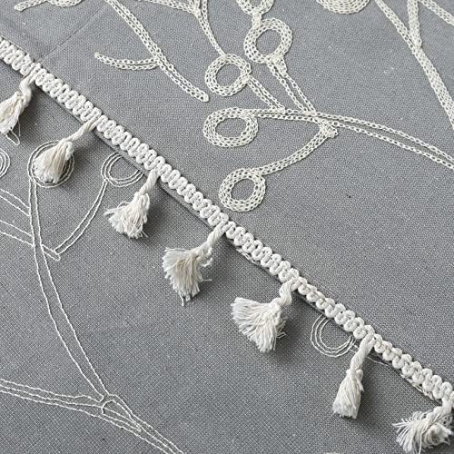 Th3Mys Tree Branch Embroidered Valance For Windows With Tassels, Boho Gingham Valances Rod Pocket Window Treatments For Bathroom Bedroom 52 X 18 Inch Avocado Gray #TOP6