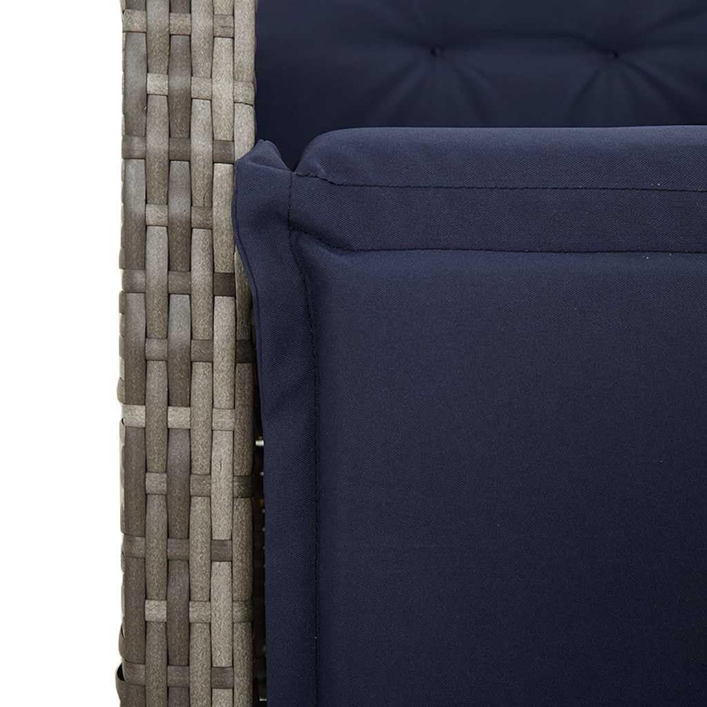 Poltrona da giardino con poggiapiedi, regolabile, in polyrattan grigio, per balcone e giardino, robusta, resistente ai raggi UV, con comodi cuscini