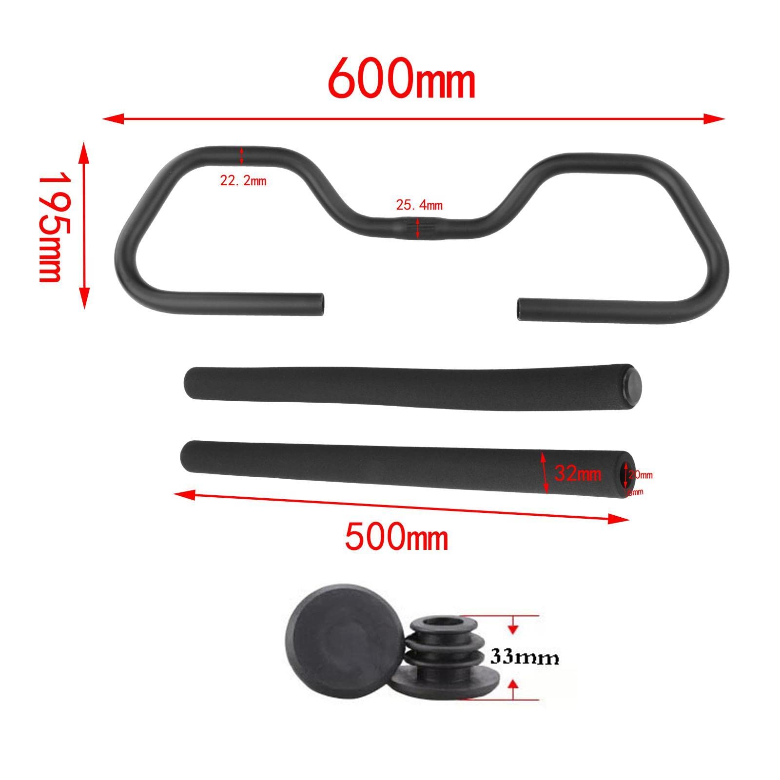 Manillar de 25,4 x 600 mm con forma de mariposa para trekking, bicicleta de turismo, bicicleta de carreras, color negro arena, 59,9 cm