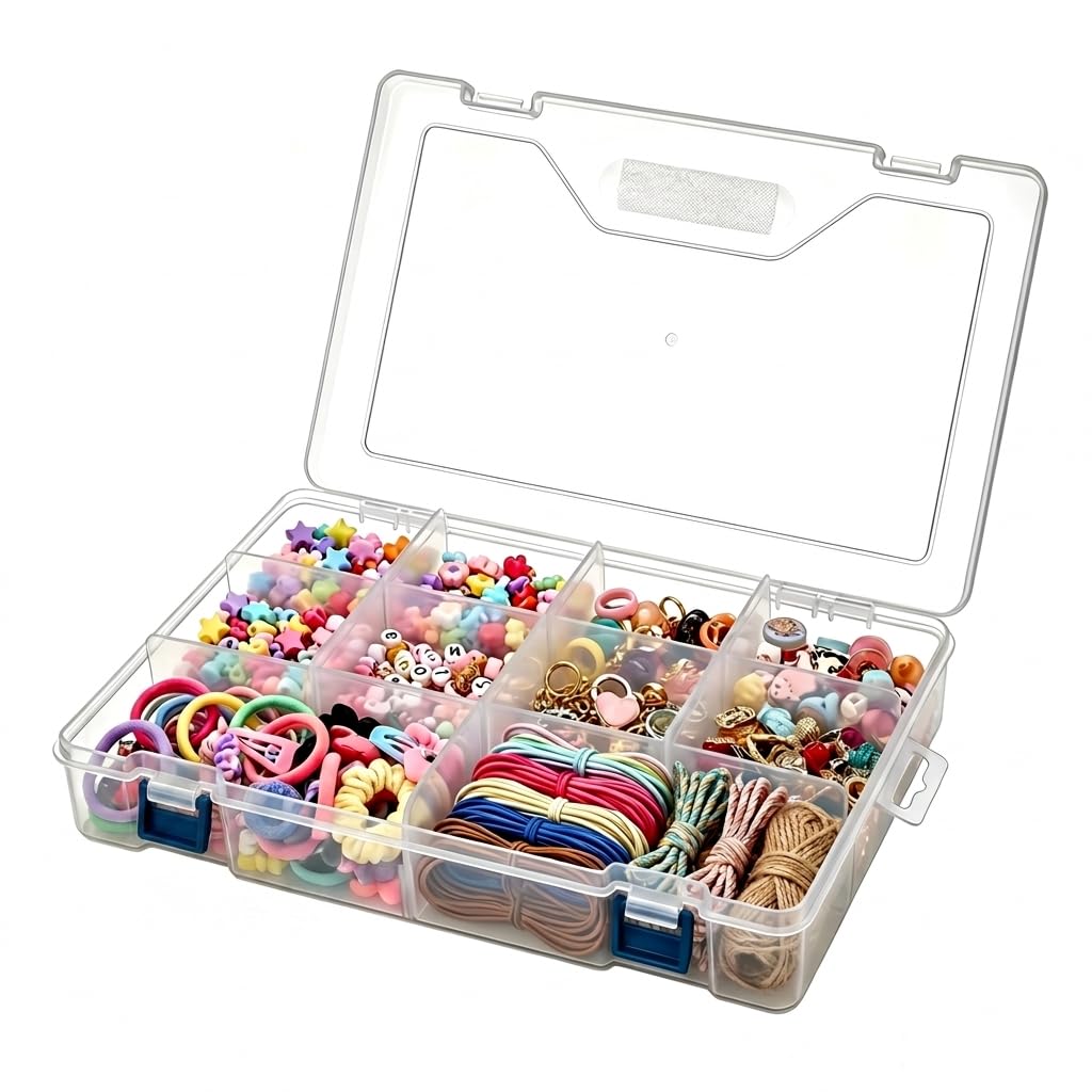 LEMIKKLE 1 Pack 15 Grids Clear Plastic Craft Storage Organiser Box with Adjustable Dividers，Perfect for Beads, Washi Tape, Jewelry, Fishing Tackle, Art Supplies and DIY Crafts