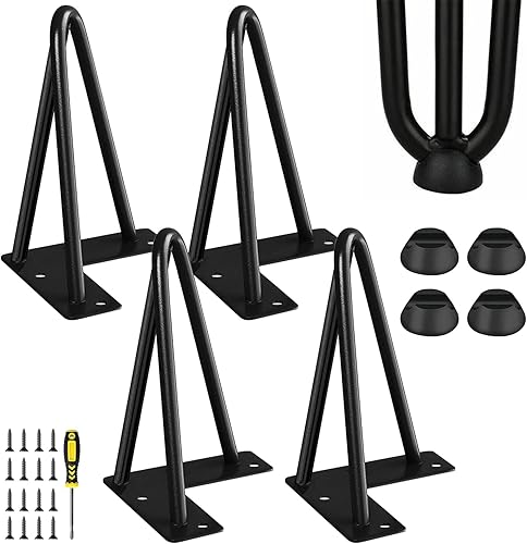 Patas de horquilla negras de metal de 4 a 8 pulgadas (juego de 4) Patas de muebles resistentes (900 libras), proyecto de patas de mesa de horquilla