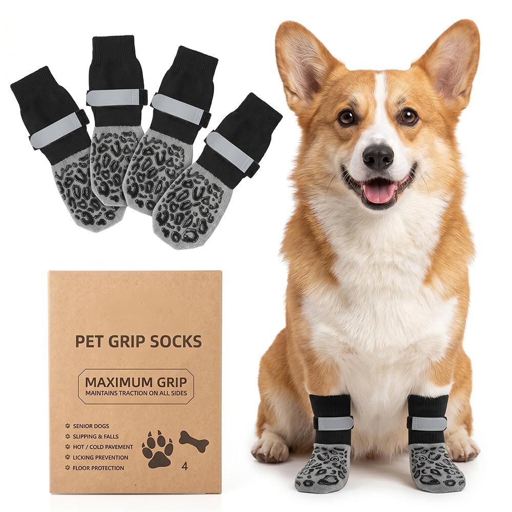 Dog Socks Anti Slip 4Pcs, Paw Protectors for Indoor Hardwood Floors
