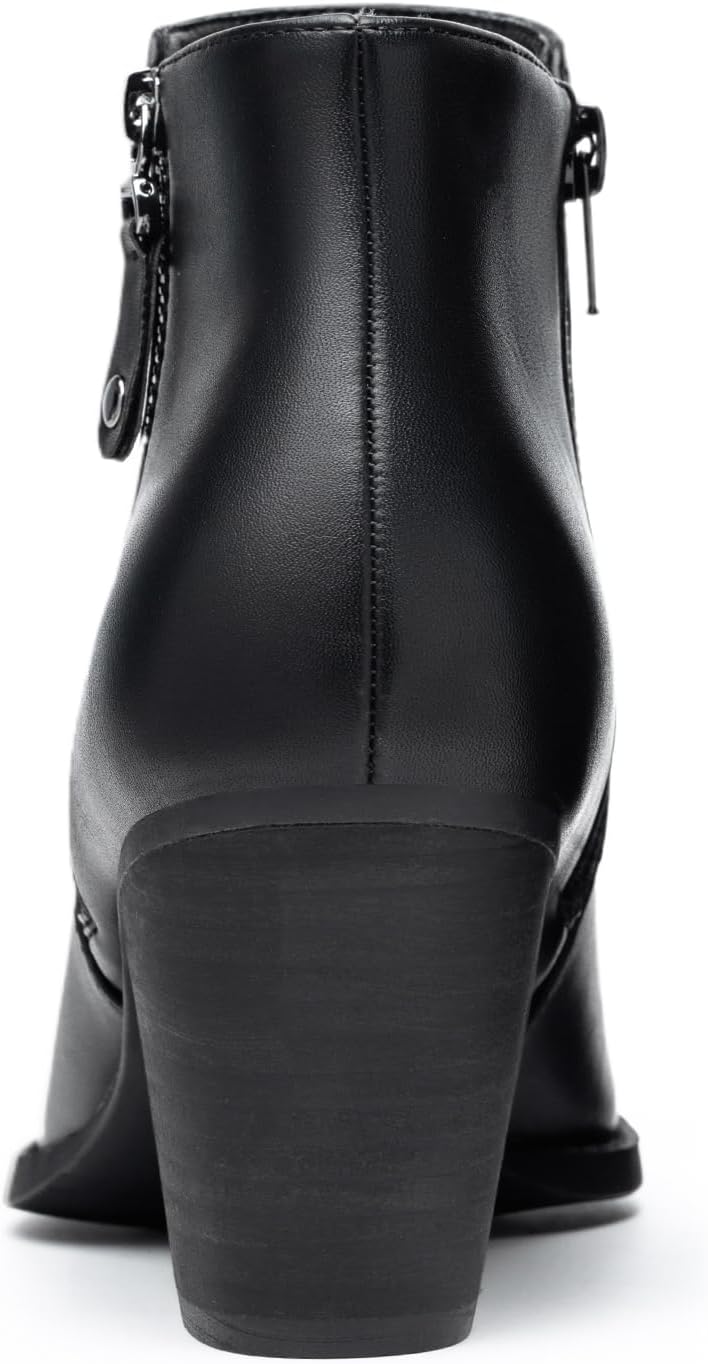 ANJOUFEMME Women's Zipper Chunky Ankle Boots, Stacked Mid Heel Dress Boots, Comfortable Short Booties