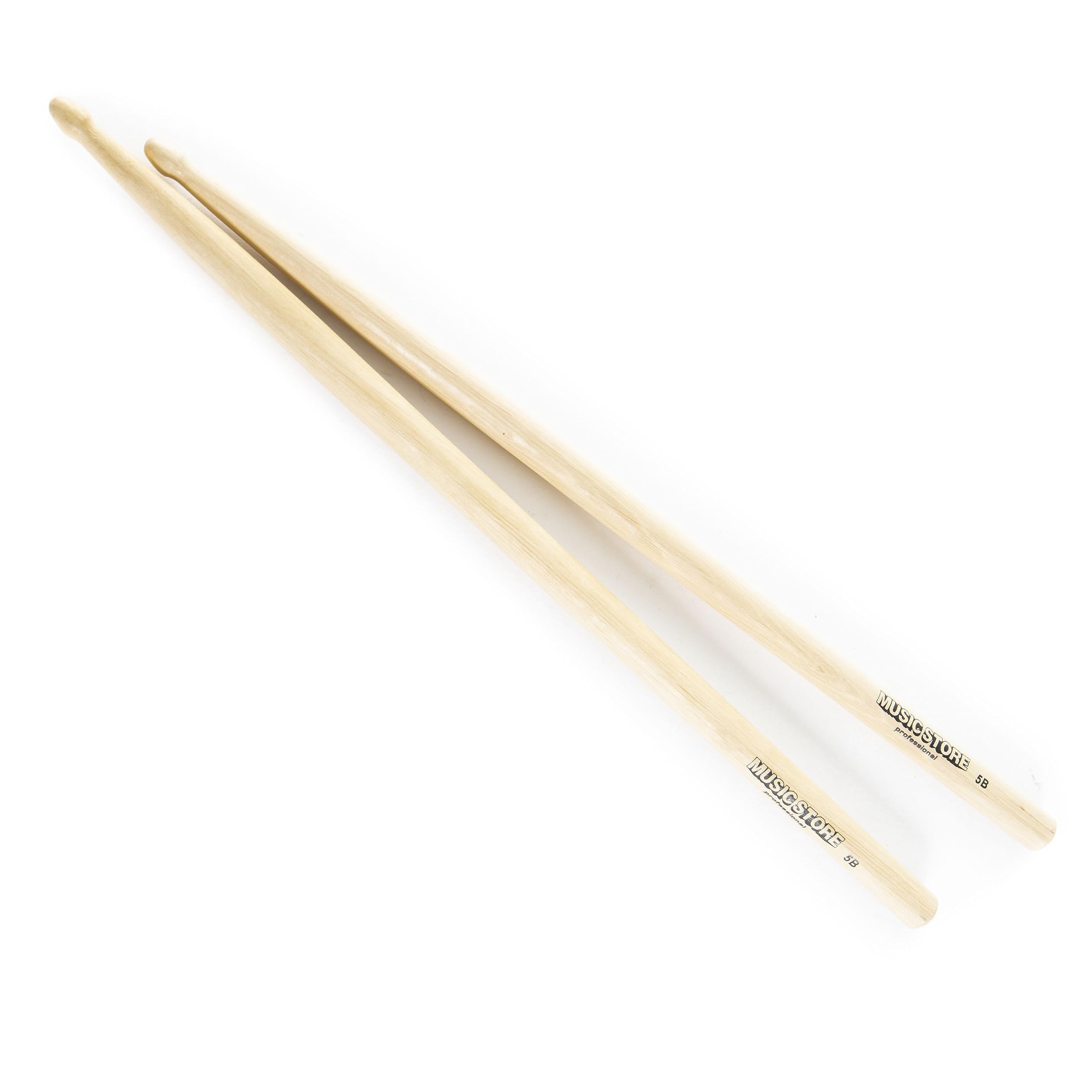 MUSIC STORE 5B Drumstick Set, 12 Stück, Buche Sticks, Acorn Kopfform, 408mm Länge, 15mm Durchmesser, Geeignet für Schlagzeug, Inklusive Practice Pad 10"