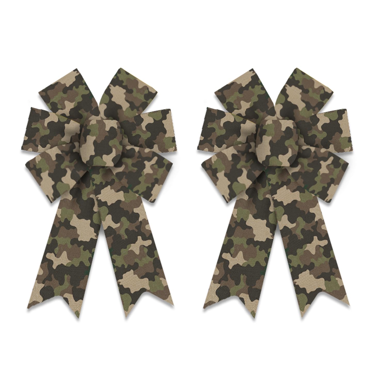 LANGFON 2 Pack Army Camo Bows - Linen Burlap Military Camo Ribbon Bows for Wreaths, Retirement Party Decor, Indoor/Outdoor Use