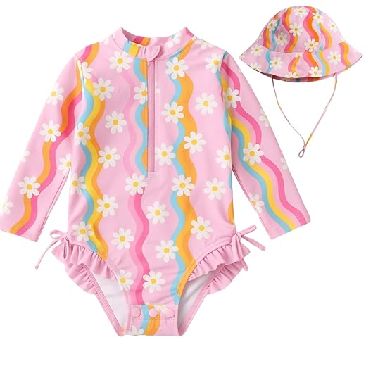 Maiô infantil Com Chapéu Manga Longa Menina Proteção Solar
