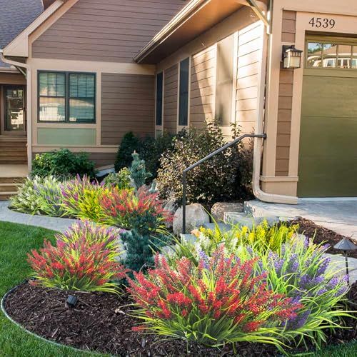 Image of Grunyia Artificial Lavender Plants with Mixed Color Flowers, 20 Bundles, Outdoor Decorative Grass