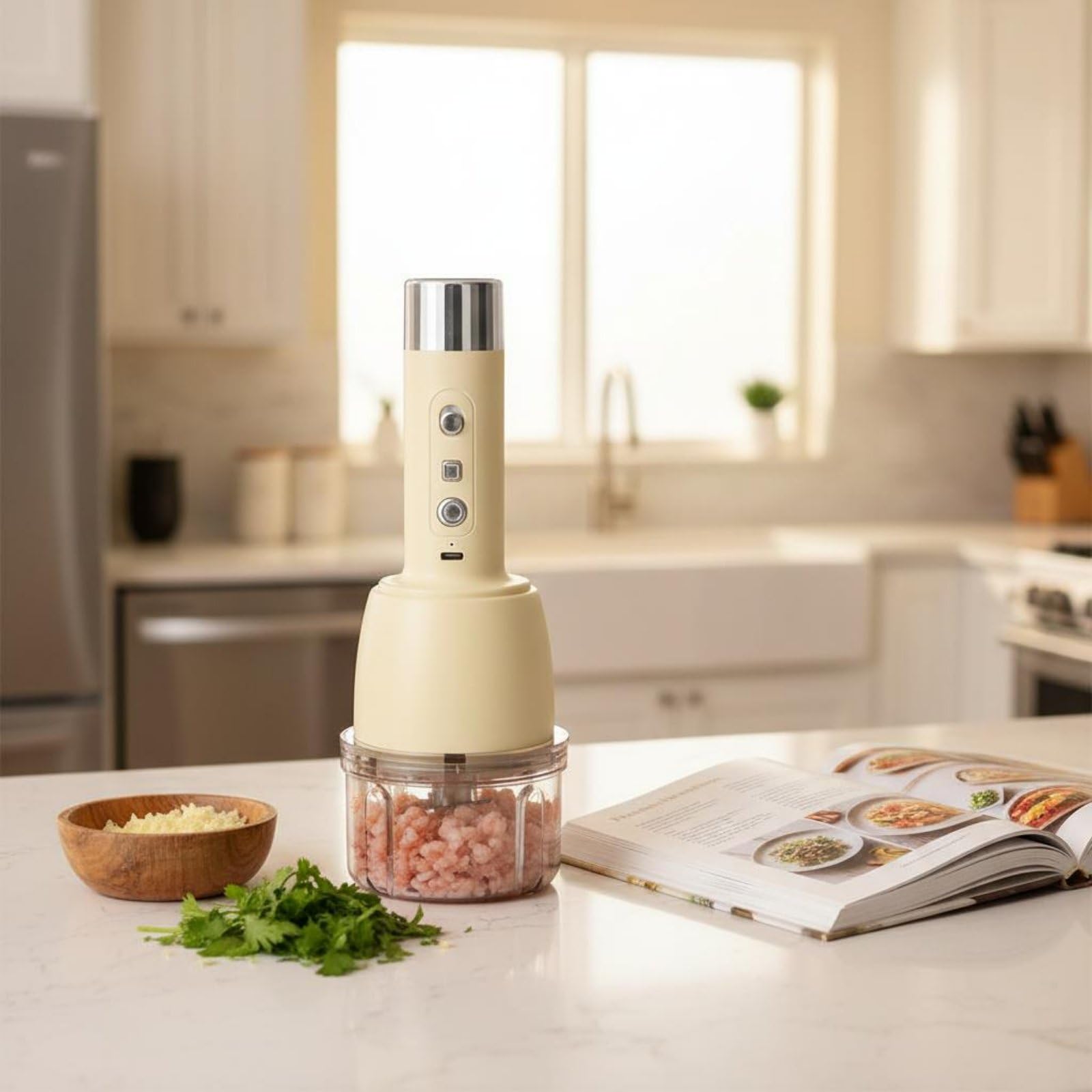 Eléctrica Procesador Licuadora con Bomba de Vacío Mincado Eficiente y Verduras Piezas Desmontables Diseño Portátil Adecuada para Cocina Doméstica Camping Viajes Conservación de Alimentos