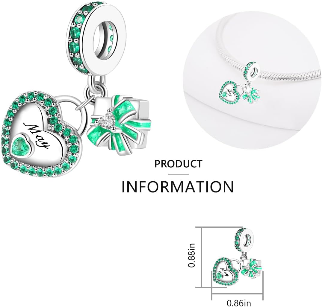 Birthstone Charms for Bracelet 925 Sterling Silver Heart Gift Box Dangle Pendants Birthday Mother's Day Christmas Jewelry Gifts For Women - Image 6