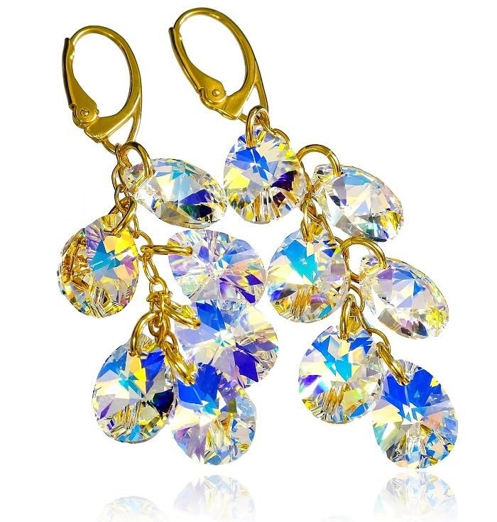 Boucles d'oreilles longues Aurora argent sterling et pendants en cristal original