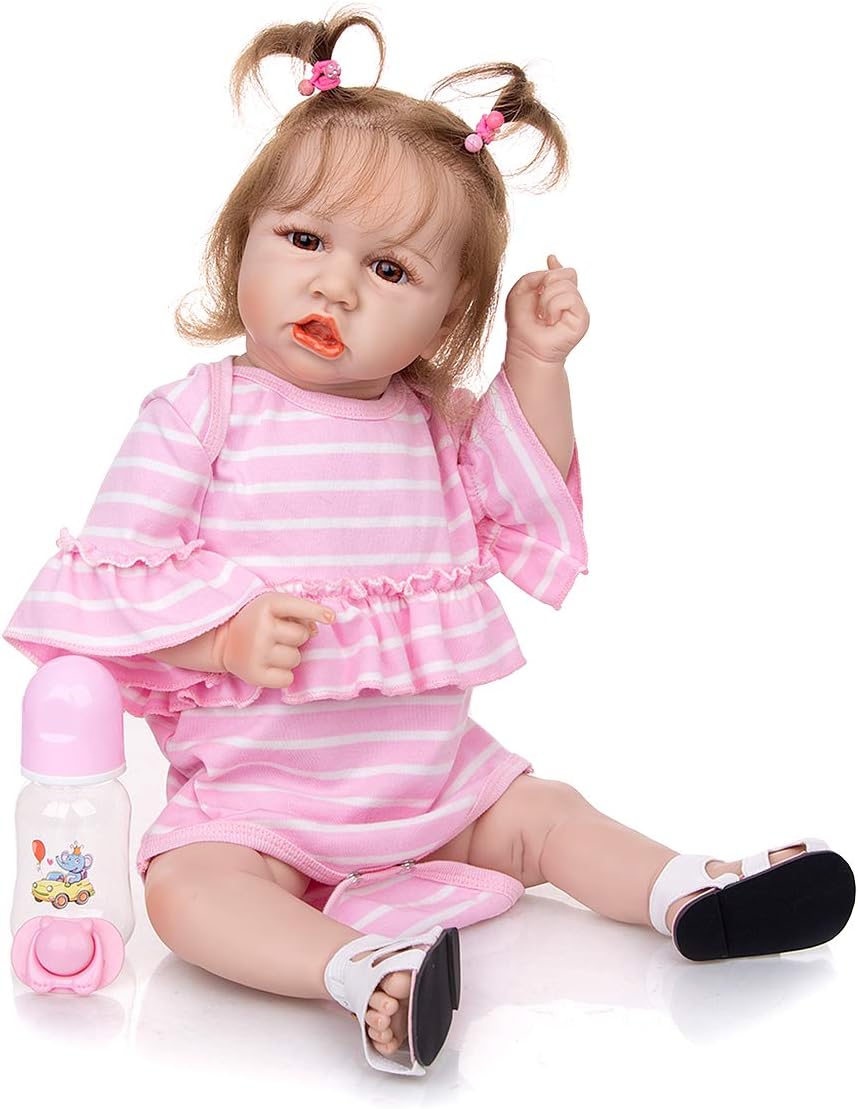 KEIUMI 23 Inch Reborn Baby Dolls Full Silicone Body, Real Looking Saskia Baby Doll Lifelife Todder Dolls for Girls Kids Bithday Gifts