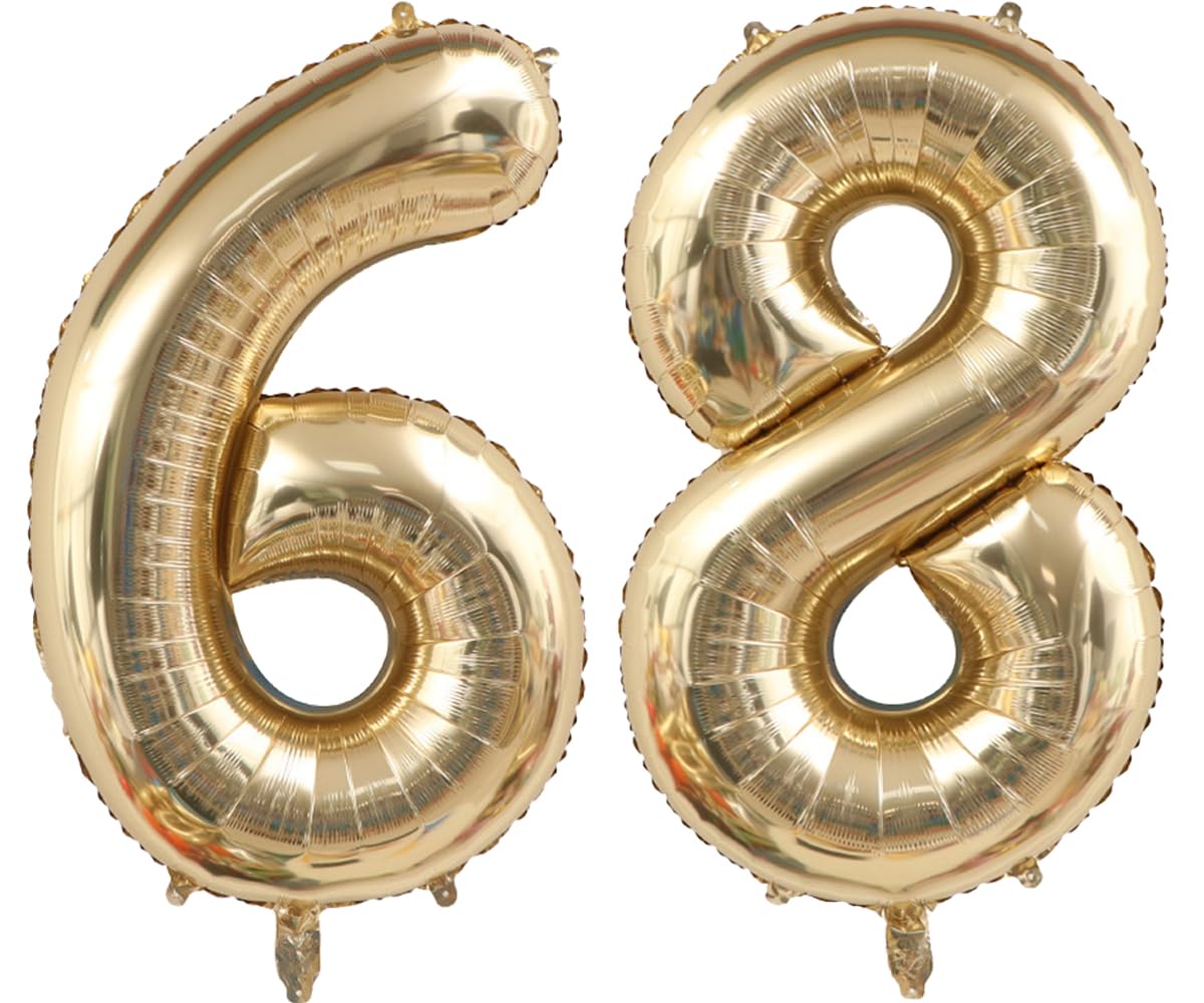 Light Gold Number 68 Foil Balloons 40 Inch White Gold 68 Mylar Balloon | 68th Birthday Big Giant Jumbo Helium Balloons 68 or 86 Anniversary Banquet Events Party Decorations Supplies