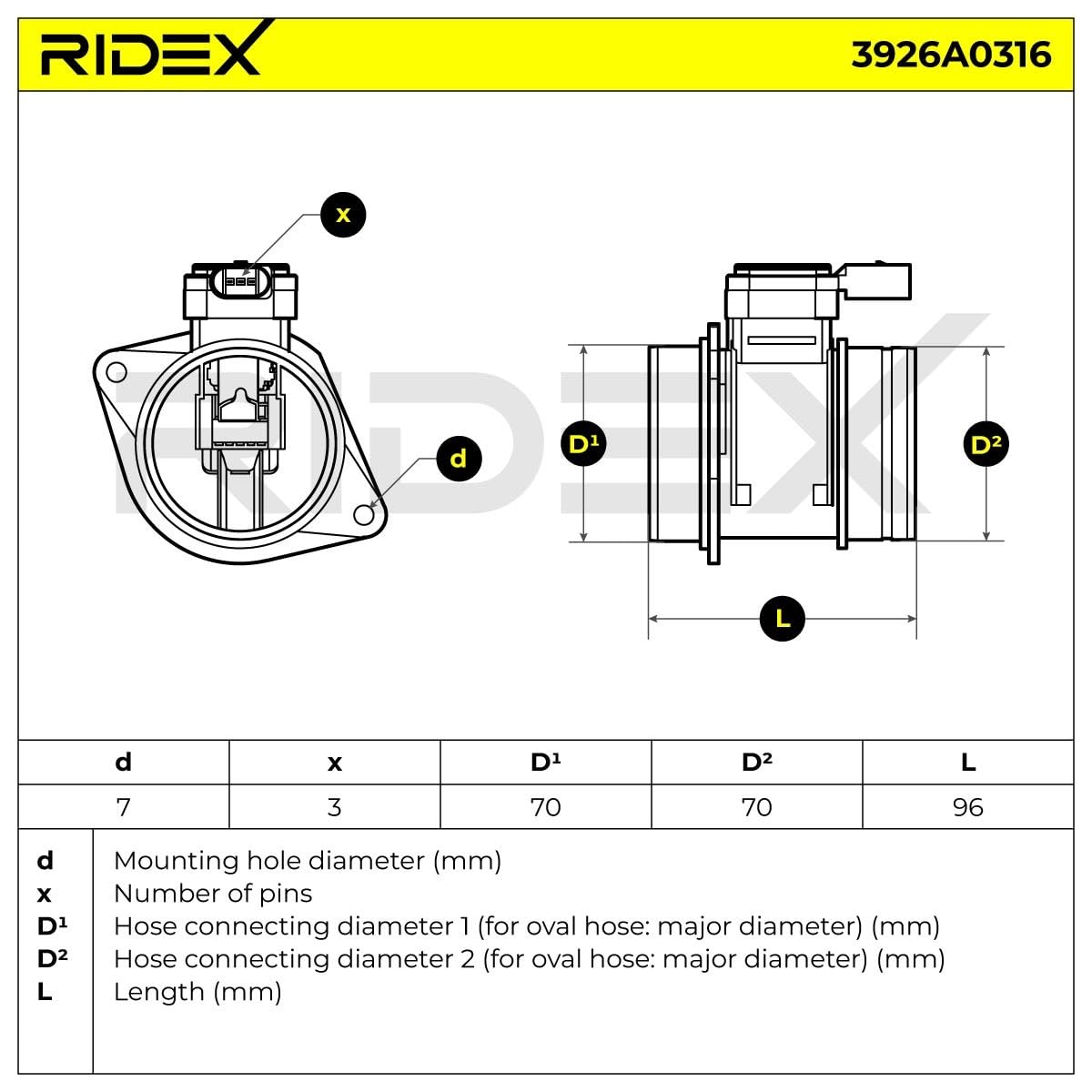 RIDEX 3926A0316 Débitmètre d'air Compatible avec VW Golf VI 3/5 portes 5K1