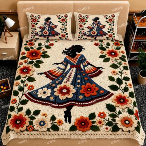 Image of RUMPS 3D Digital Printed Double Bedsheet Flat | Premium Knitted Cotton MicroFabric 90x100 Inch Bed Sheet with 2 Pillow Covers, Cute Cartoon Blue Bird (7D Digital 098)