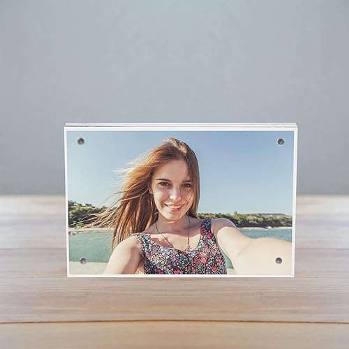 Miniatura 6 de PATIKIL Marco de fotos flotante, 3 x 4.1 pulgadas, paquete de 2 marcos de fotos de escritorio sin marco, marco de acrílico magnético de doble cara