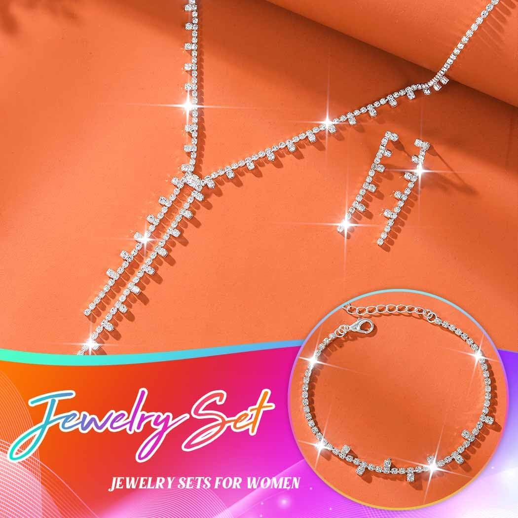 Aukmla Prom Jewelry Set Rhinestone Necklace Earrings Bracelet Sets Costume Jewelry for Women and Brides - Image 7