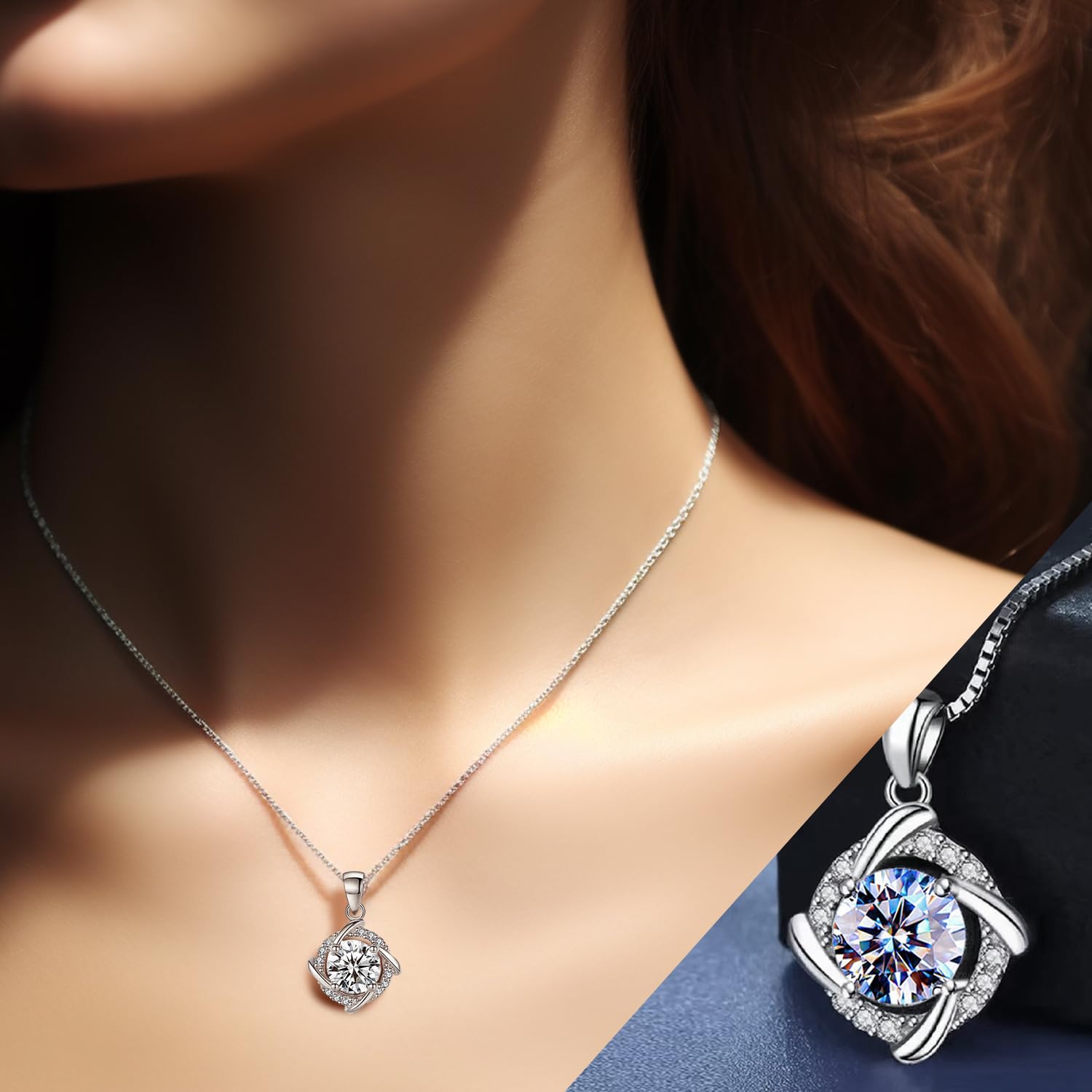 Naszyjnik damski z moissanitem, wisiorek, diament moissanit 1CT, hodowany w laboratorium, pokryty rodem, biżuteria wisiorek, z dołączonym pudełkiem prezentowym.