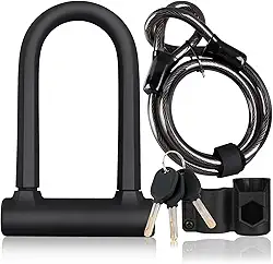 Cadeado para Bicicleta, Cadeado em U Antifurto Reforçado com Cabo de Aço de 120 cm – Arco de 17 mm com Chaves e Suporte Resistente para Bikes de Estrada, Mountain Bike, Elétricas e Dobráveis
