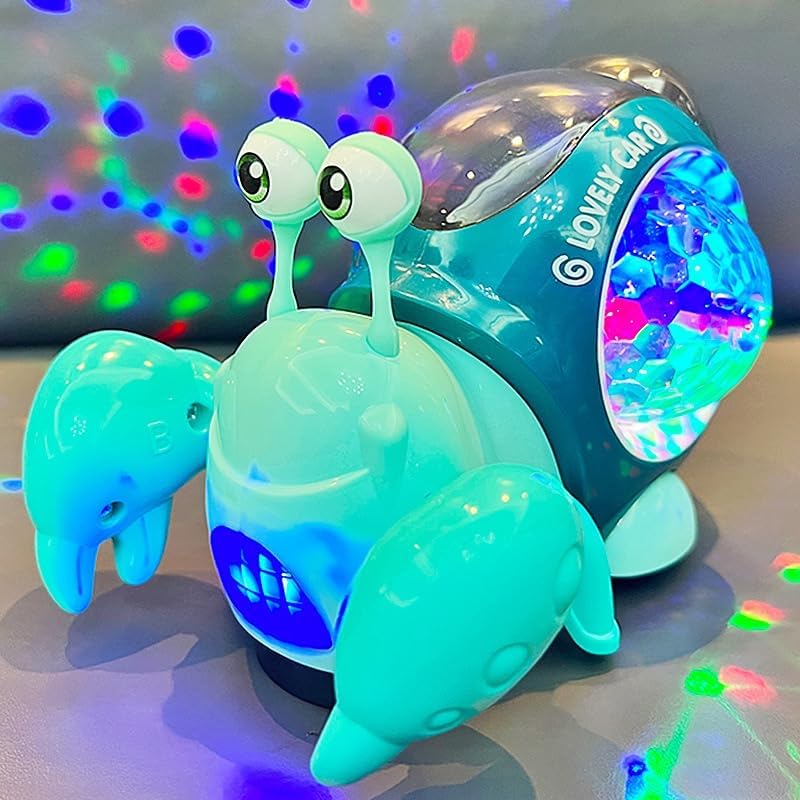 JoyLife Juguete Cangrejo Que Gatear para Bebés, Cangrejo Juguete Electrónico para Niños Cangrejo De Juguete con Música y Luces Led Evitación Automática De Obstáculos (Azul)