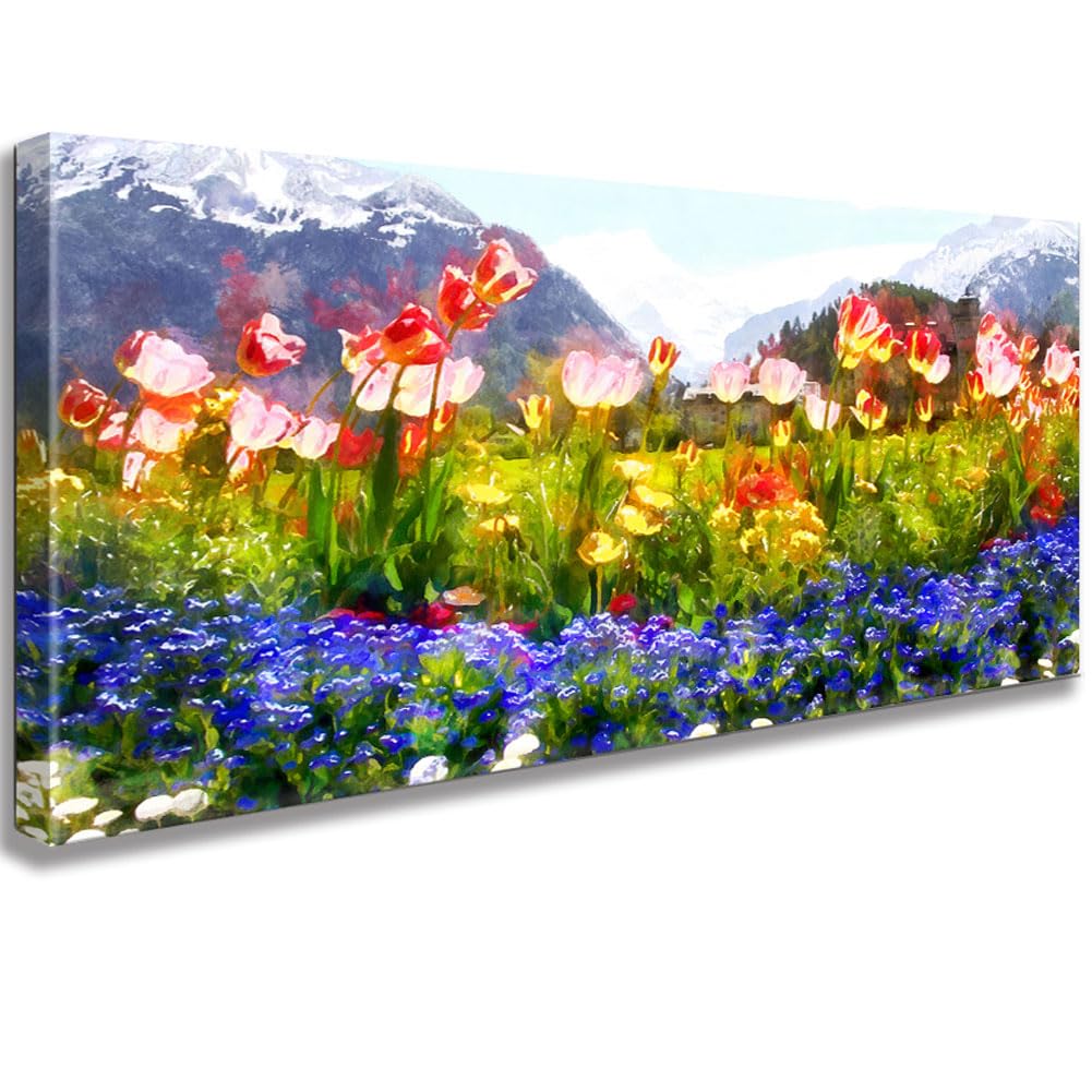 Abstract Tulip Flowers Canvas Wall Art Floral Modern Picture Colorful Painting Landscape Poster Home Large Décor Artwork(C, 24x48 inches)