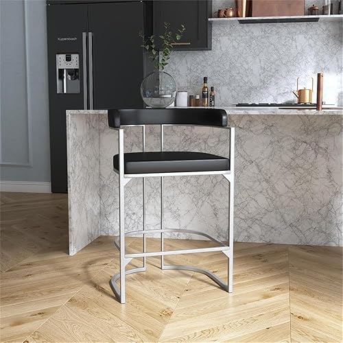 Miniatura 2 de Hillsdale, Cannonwood - Taburete de altura de mostrador trasero tapizado con forma de media luna, color plateado