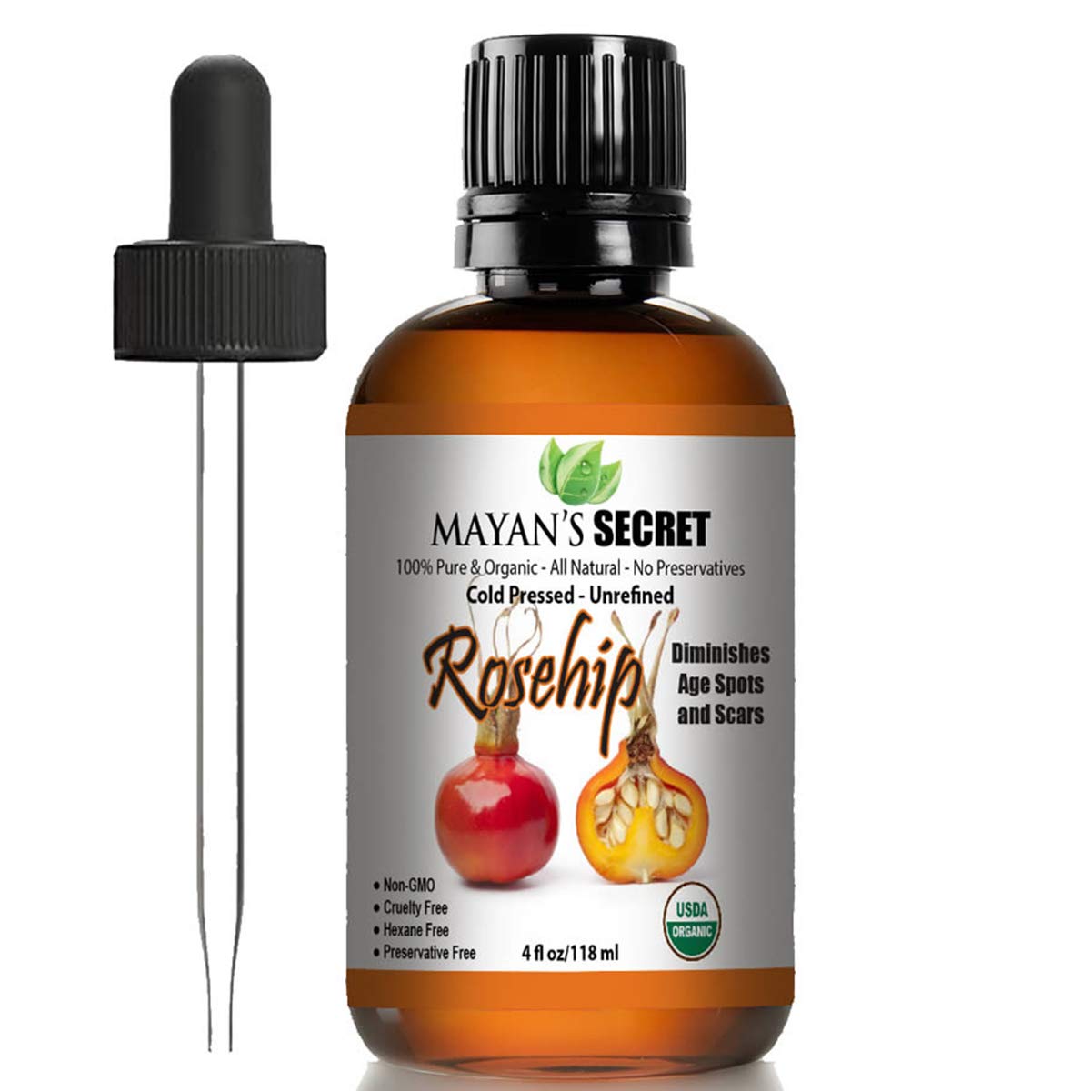 Mayan's Secret Rosehip Seed Oil by Mayan's Secret USDA Certified Organic, Cold Pressed, Unrefined. Essential Oil for Face, Nails, Hair, Skin