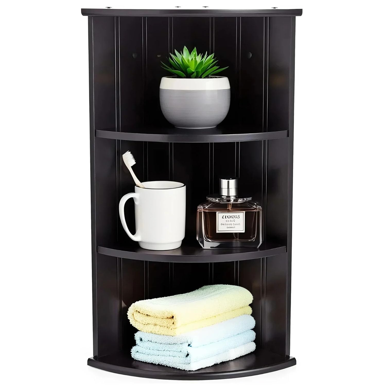 Taylor & Brown 3 Tier Corner Shelf Unit Modern Freestanding Wall Mounted Storage Bathroom Shelving Display Shelves Decor Stand Tongue & Groove Bathroom Living Room Kitchen Hallway, Black