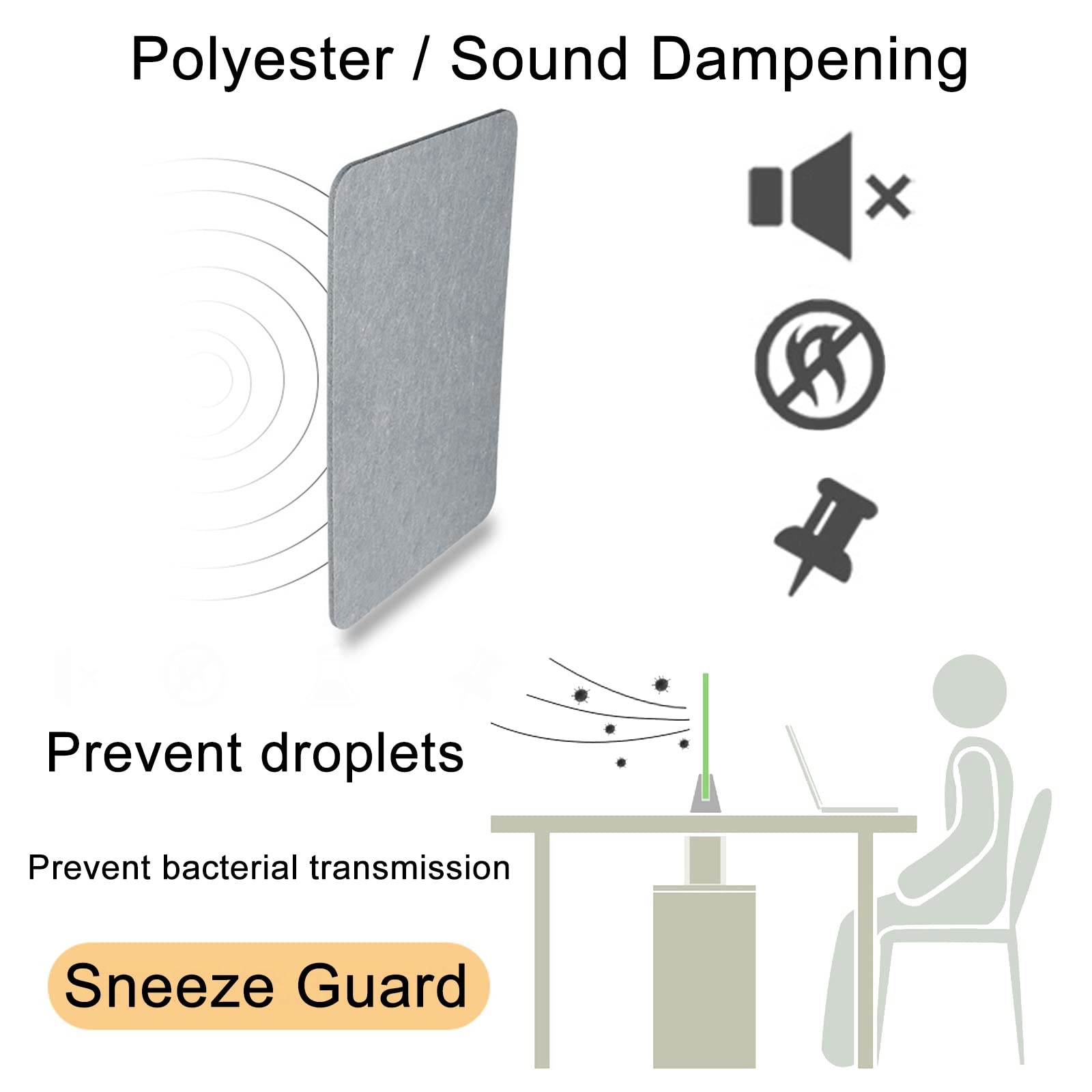 Desk Divider Privacy Acoustic Panel - Sneeze Guard Foldable U-Shaped - View #6