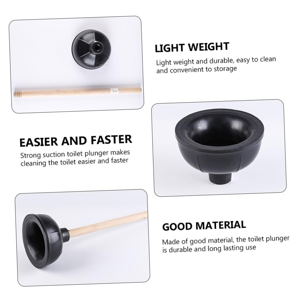 2pièces Ventouse Domestique Caoutchouc Avec Manche Lot De Noir Pour Déboucher Toilettes Et Éviers