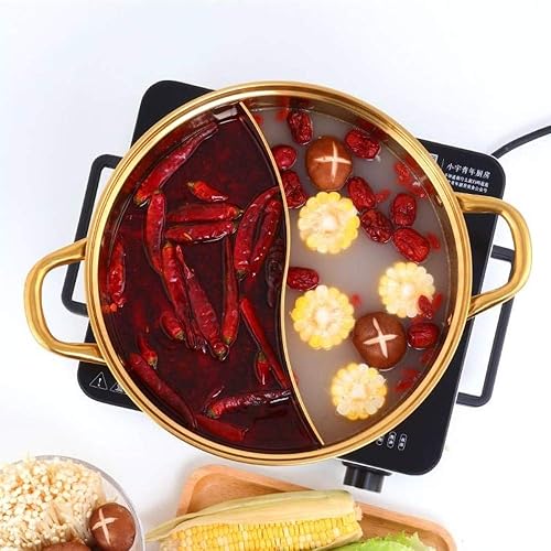 Miniatura 3 de Color ME! Olla caliente Shabu Shabu Shabu de 12 pulgadas de acero inoxidable 188 con divisor Color Me Chinese Induction Shabu Pot con tapa de vidrio