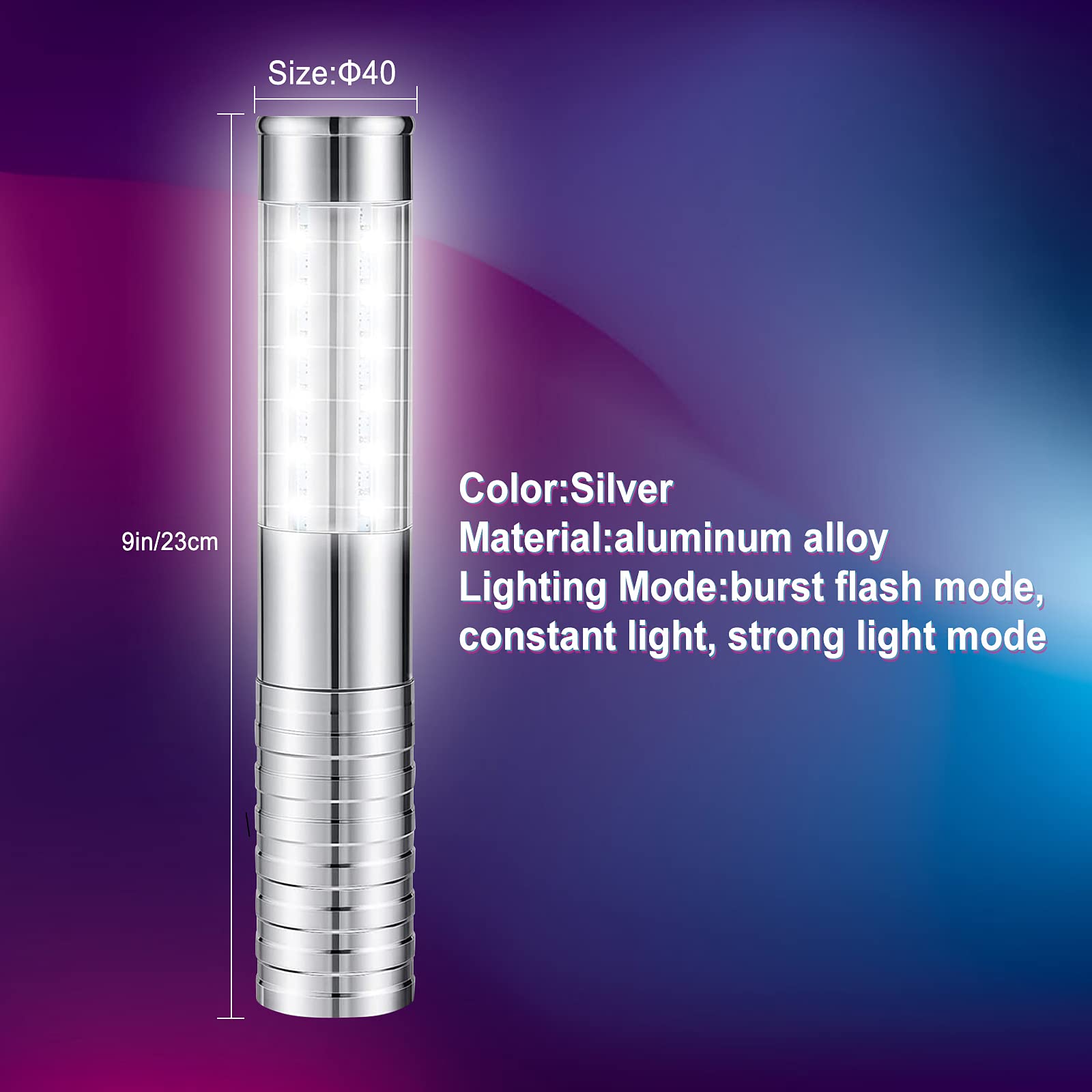 Baton Stroboscopique LED Bâton Lumineux Stroboscopique pour bouteille de champagne - lumière blanche, Réutilisable pour karaoké, bar, boîte de nuit, mariages, fêtes (Argenté 4)