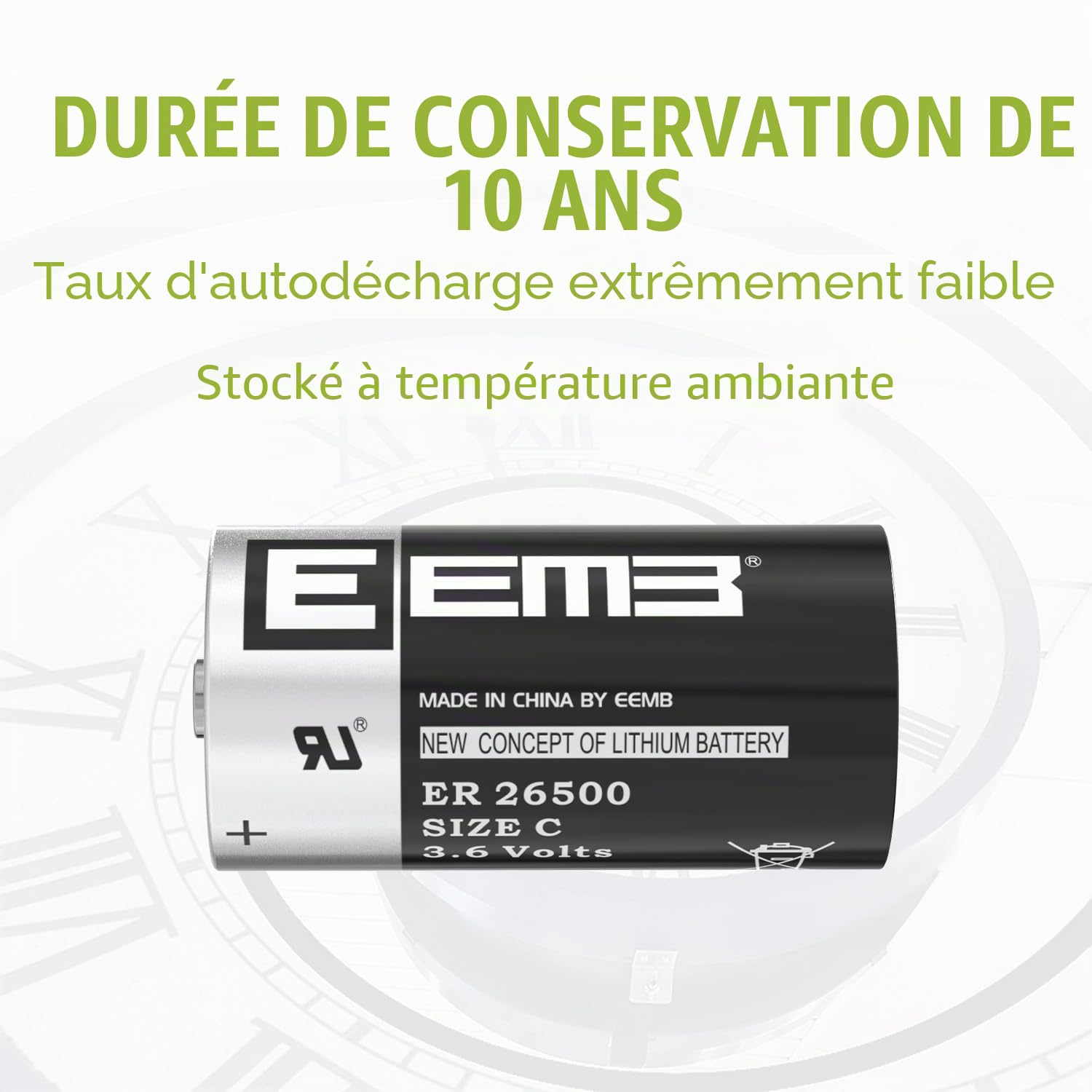 EEMB 10X ER26500 C Taille 3.6V Batterie au Lithium Haute capacité Li-SOCL₂ Batterie Non Rechargeable LS26500 SB-C01 TL-2200 pour Moniteur de Pression des pneus Automobile TPMS, Carte à Puce