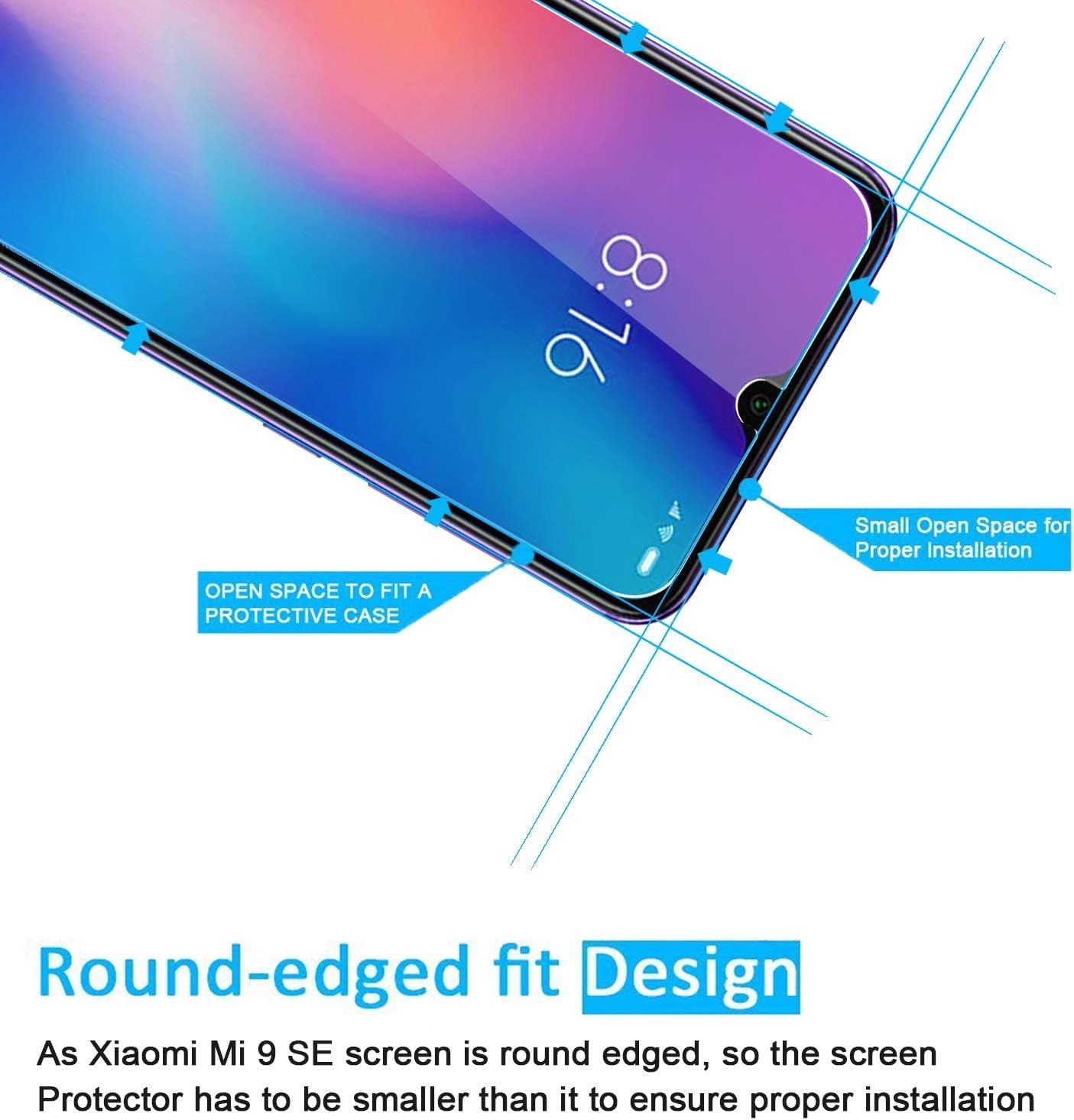 NEW'C 3 Pezzi Vetro Temperato Per Xiaomi Mi 9, 0,33 Mm, 9H, Anti Graffio E Anti Impronta, Bordi Arrotondati, Ultra Trasparente