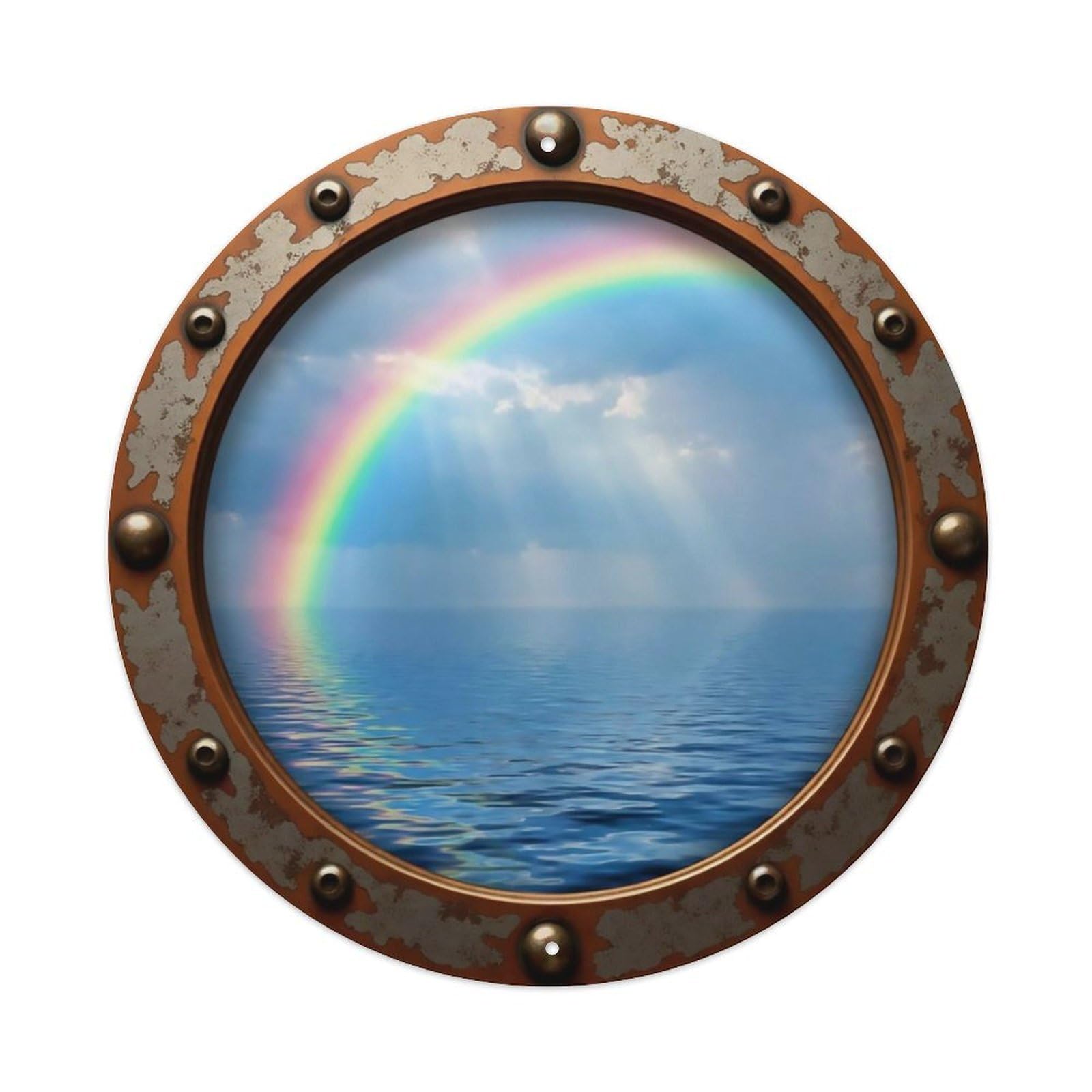 Vintage Porthole Rainbow Ocean Nautical Window View Metal Tin Sign