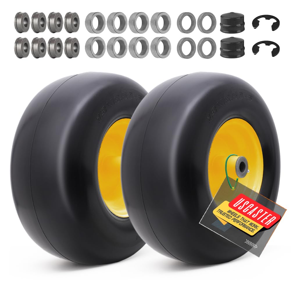 USCaster Lawnmower Tyre Flat Free with Rim Universal 33x6.5-6cm Solid Rubber Zero Turn Lawnmower Tyres 5.5"-7.5" Centered Hub and 3/4" Extra 5/8" 1/2" Bushings
