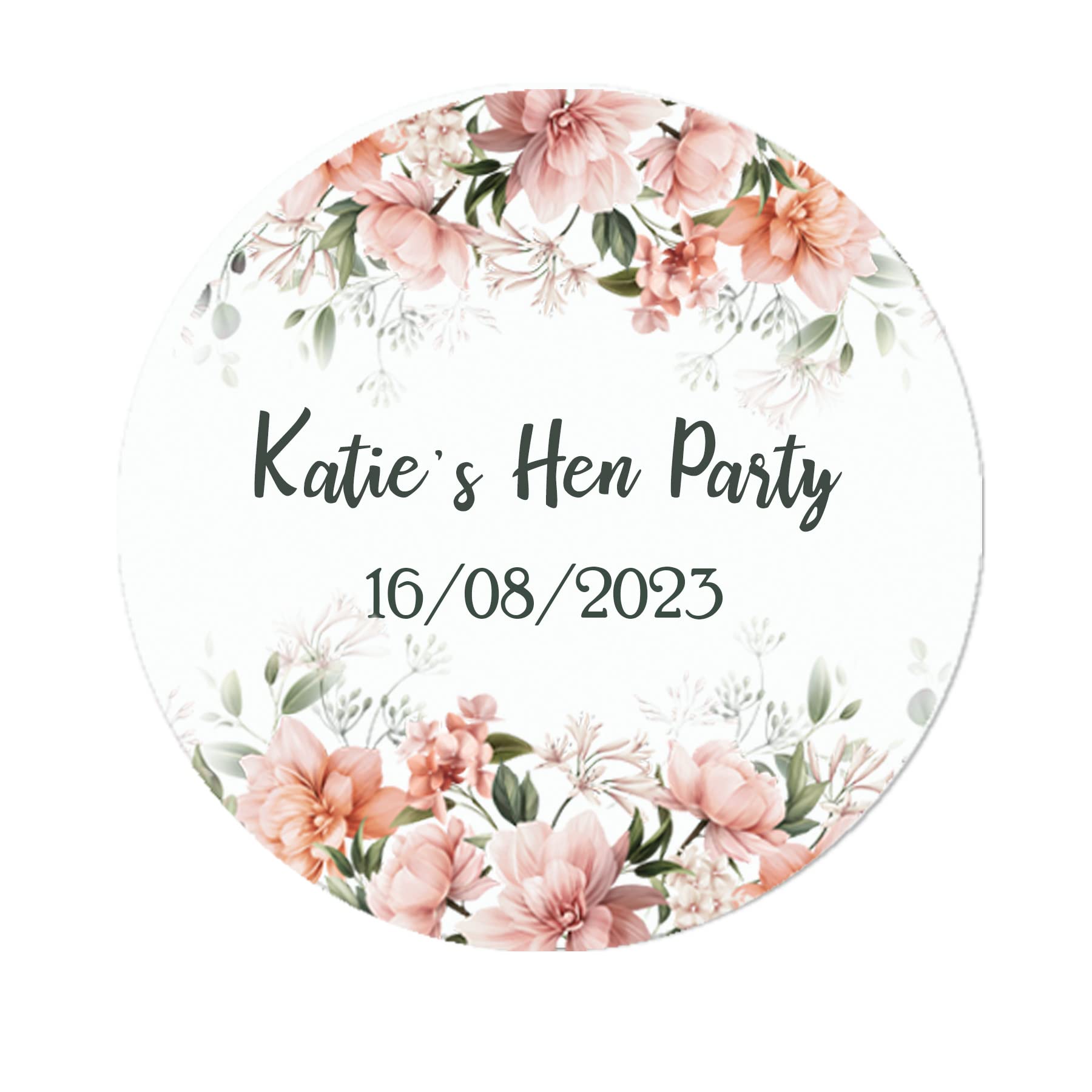 Treasured Forever Peach 35 Personalised Floral Hen Party Bridal Shower Stickers - Thank You Sweet Cone Bags Favour Luxury (Peach)