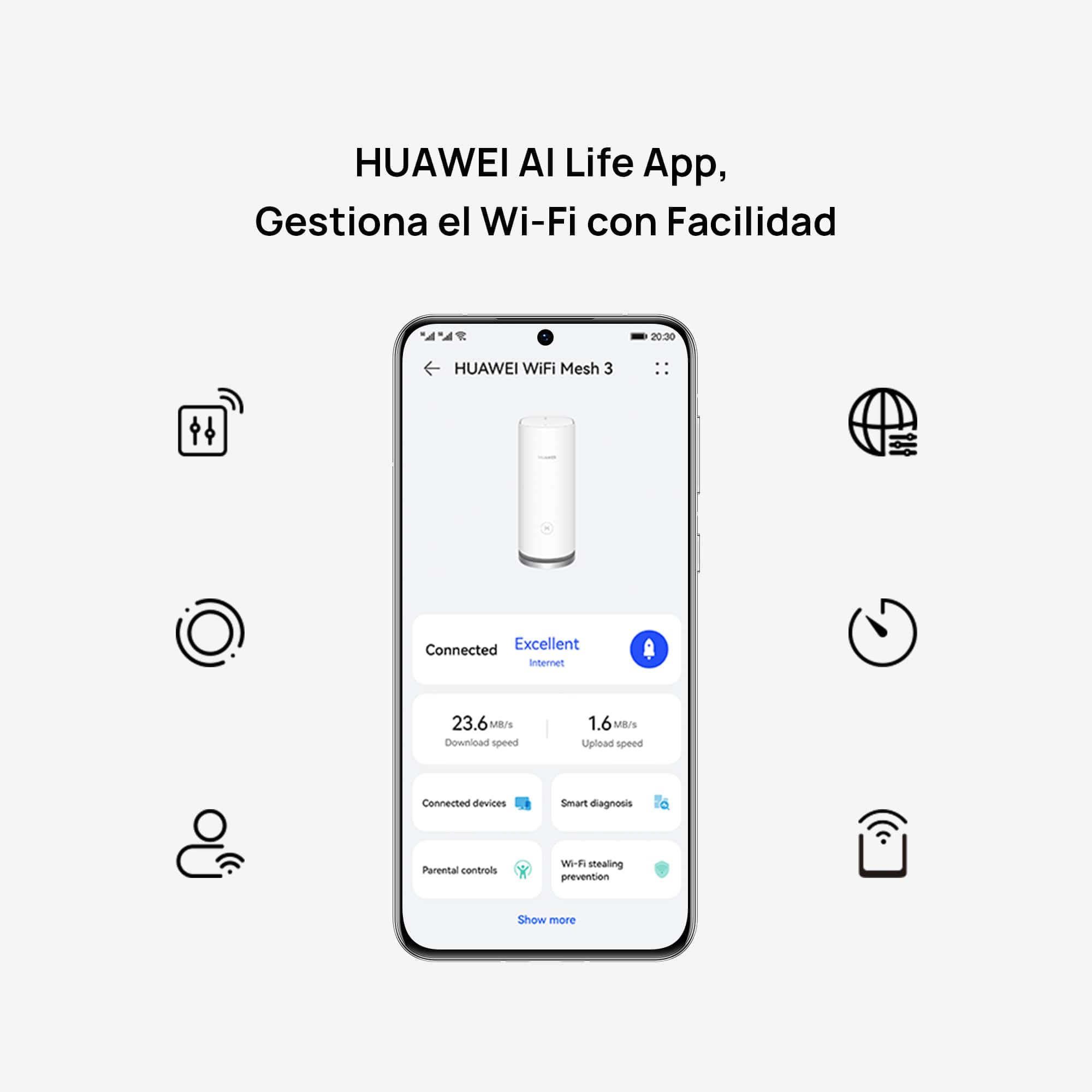 HUAWEI WiFi Mesh 3, Router Mesh Wi-Fi 6 AX3000 para Todo Hogar, Cobertura de hasta 200-400 m², 9 Puertos GE en Total, Seguridad HomeSec™, Paquete de 3, Exclusivo de Amazon, Garantía 42 Meses, Blanco
