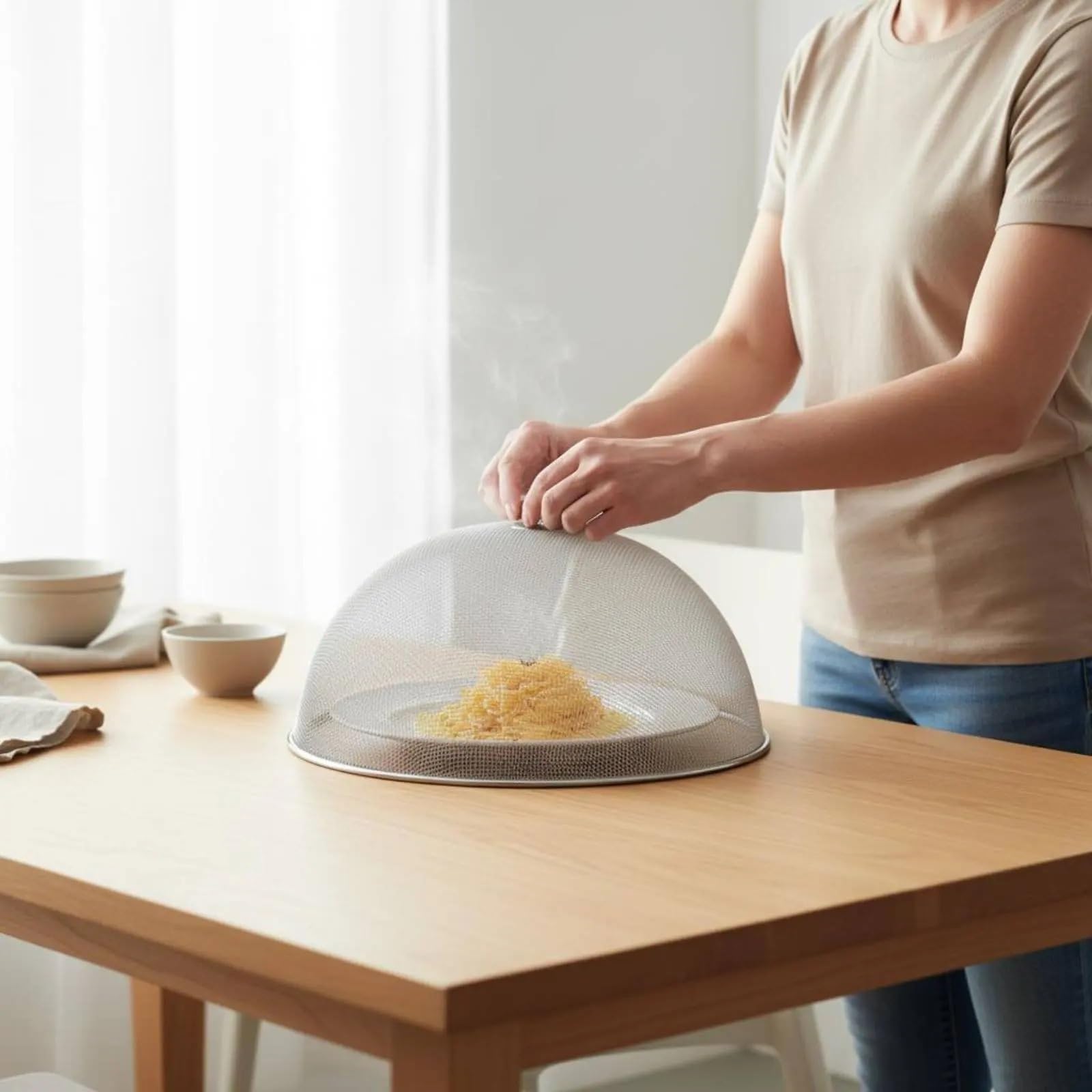 Coperture per alimenti a rete metallica Copertura for alimenti in rete di acciaio inossidabile rotonda for tavolo da pranzo for cibo in con maniglia a cupola Design leggero for buffet | 35CM
