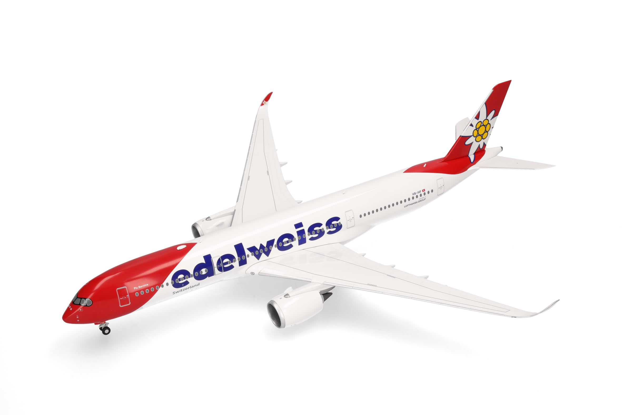 Herpa Modellino aereo Edelweiss Air Airbus A350-900 – HB-IHF "Piz Bernina", miniatura in scala 1:200, da collezione, senza supporto, in plastica